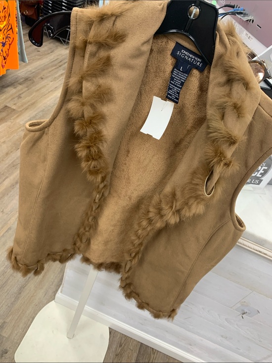 Signature Jackets & Blazers - Signature Camel Faux Shearling Vest with Braided Trim